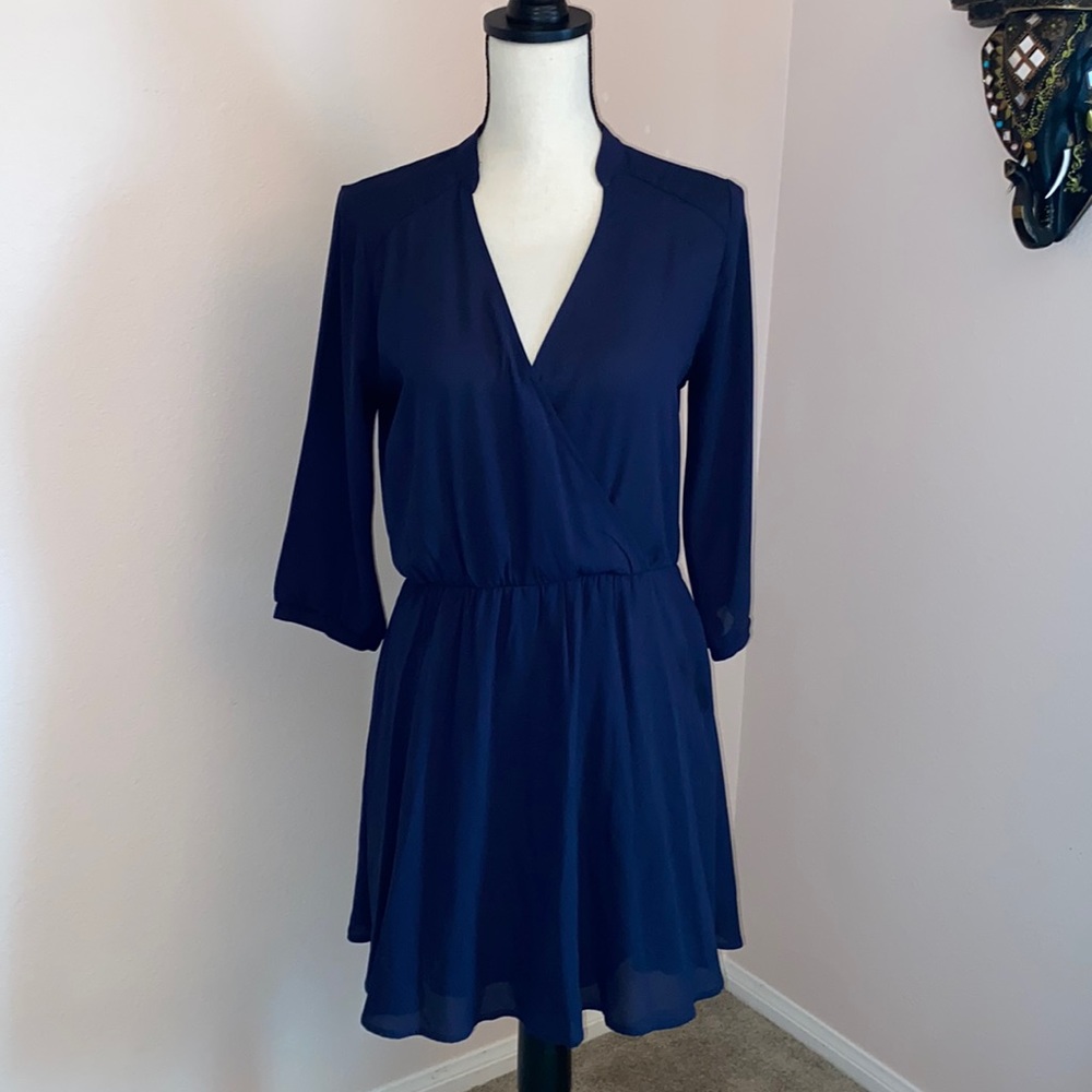 Lush Navy Blue 3/4 Sleeve MIDI Dress